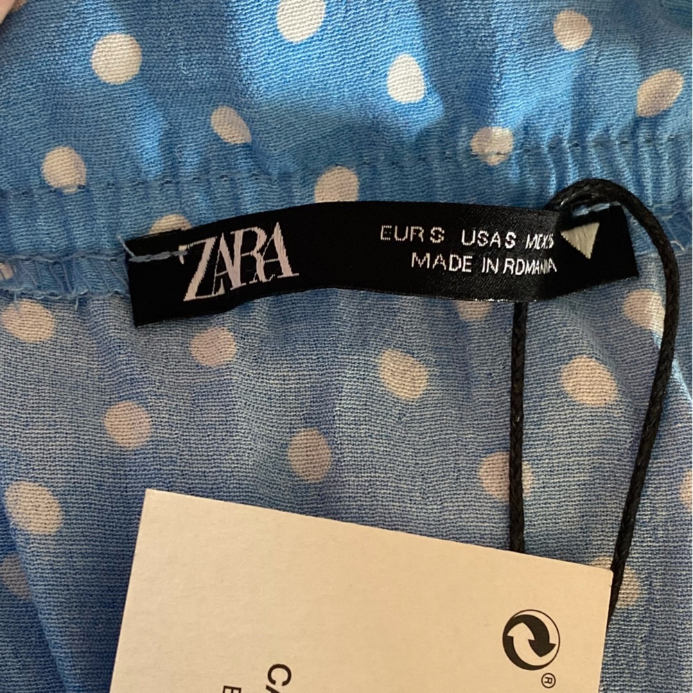 NEW! ZARA Mini Dress SS20 Draped Lined Polka Dot Sky Blue White Size Small - Picture 9 of 16